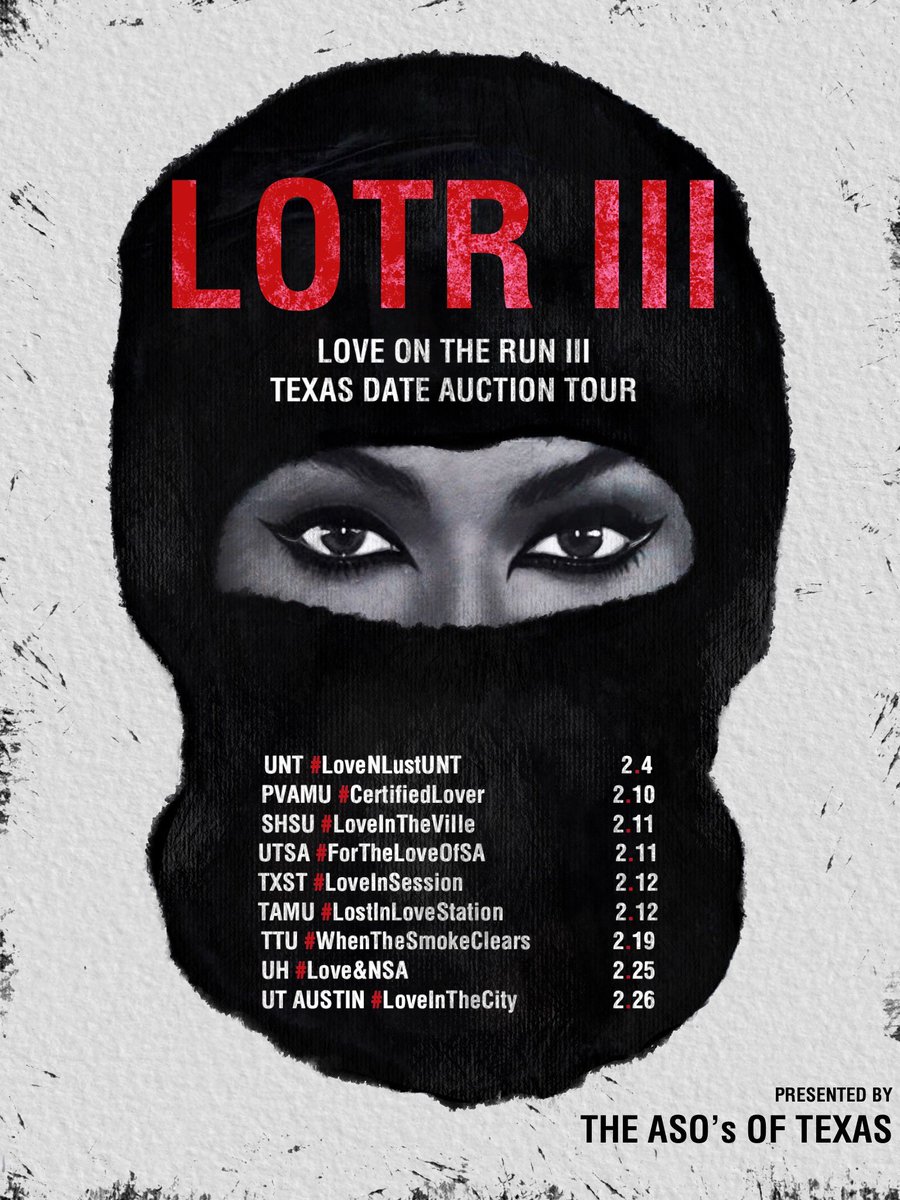 ❗️SAVE THE DATES ❗️
 
Love is definitely in the air 💘 if you don’t find it with us, you might find it somewhere else #loveontherun

Come and support Texas ASOs all next month, for the best Date Auction event EACH school has ever had #LOTR3 ❕