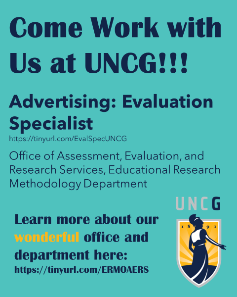 Come work with us at UNCG! Advertising for a masters level eval specialist position! 

job posting: tinyurl.com/EvalSpecUNCG
Our department/office: tinyurl.com/ERMOAERS

Let me know if you have questions tlsmi32@uncg.edu 

#eval #evaluation #programevaluation <a href="/aeaweb/">Evaluation Headlines</a>