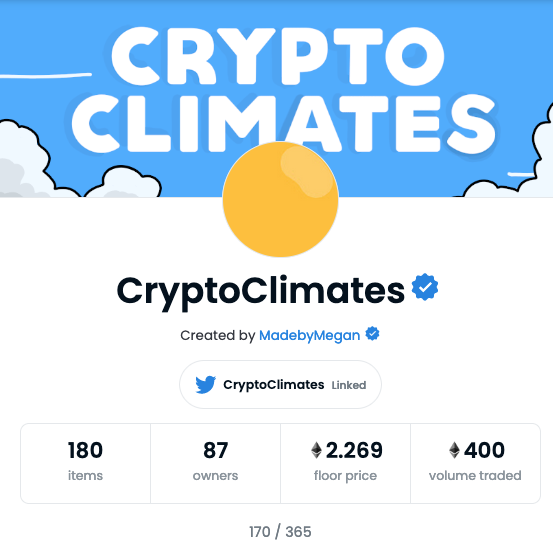 CryptoClimates's tweet photo. We hit 400 ETH traded on @opensea 🥳🥂 https://t.co/ynXaPx1FJ5