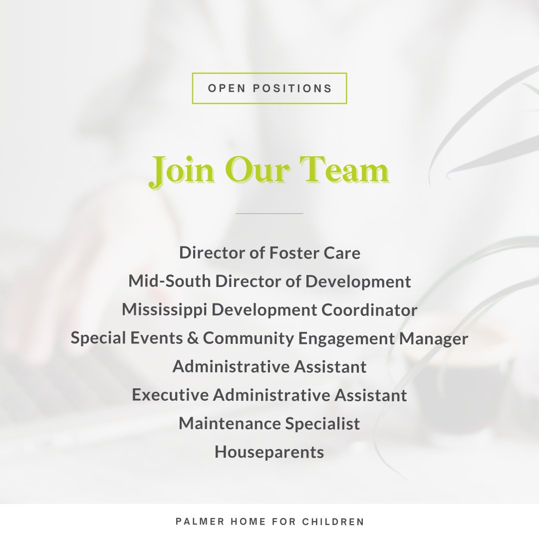 PalmerHome's tweet photo. Are you called to serve children in need and communicate the love of God through vocation?

Palmer Home for Children may be the right place for you. Explore our current opportunities and apply online at https://t.co/Ad0DpQh5Sz. https://t.co/6PeUQoZk8l