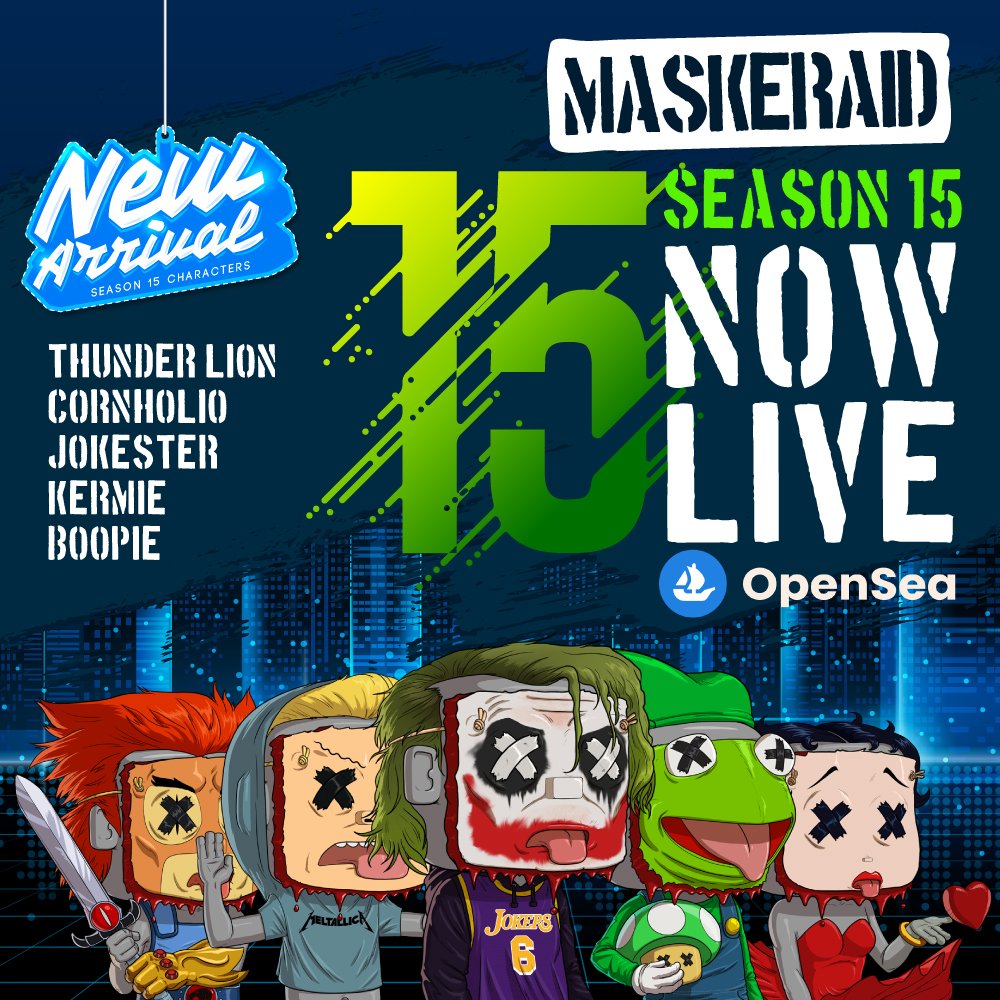 MaskeraidNFT's tweet photo. Season 15 of Maskeraid is now live and for sale on https://t.co/9BaooTWZmD

https://t.co/Q2gRDB8wc4 

#NFTs #nft #nftart #nftcollector #NFTCollection @opensea https://t.co/mBtkZFmpiT