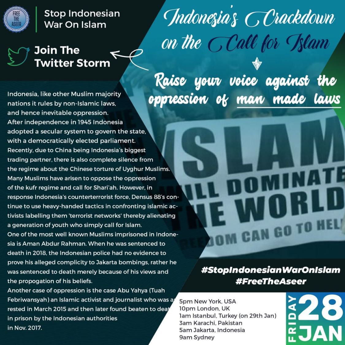 Abulol14's tweet photo. #FreeTheAseer
#StopIndonesianWarOnIslam https://t.co/8TmqLQFafS