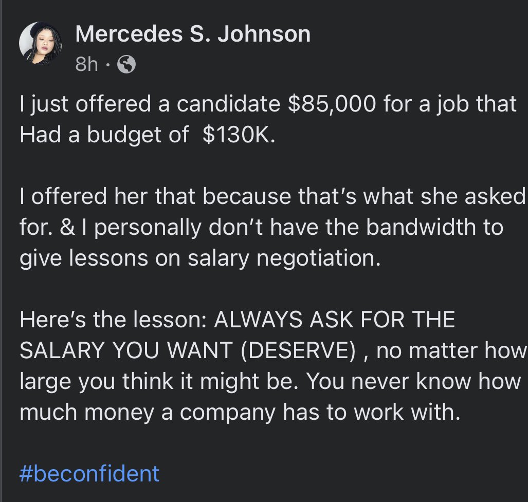 🗣 Always negotiate your salary 🥴
#blackwomenintech #techtwitter #InterviewTips #techtalk #WomenWhoCode #BlackTech