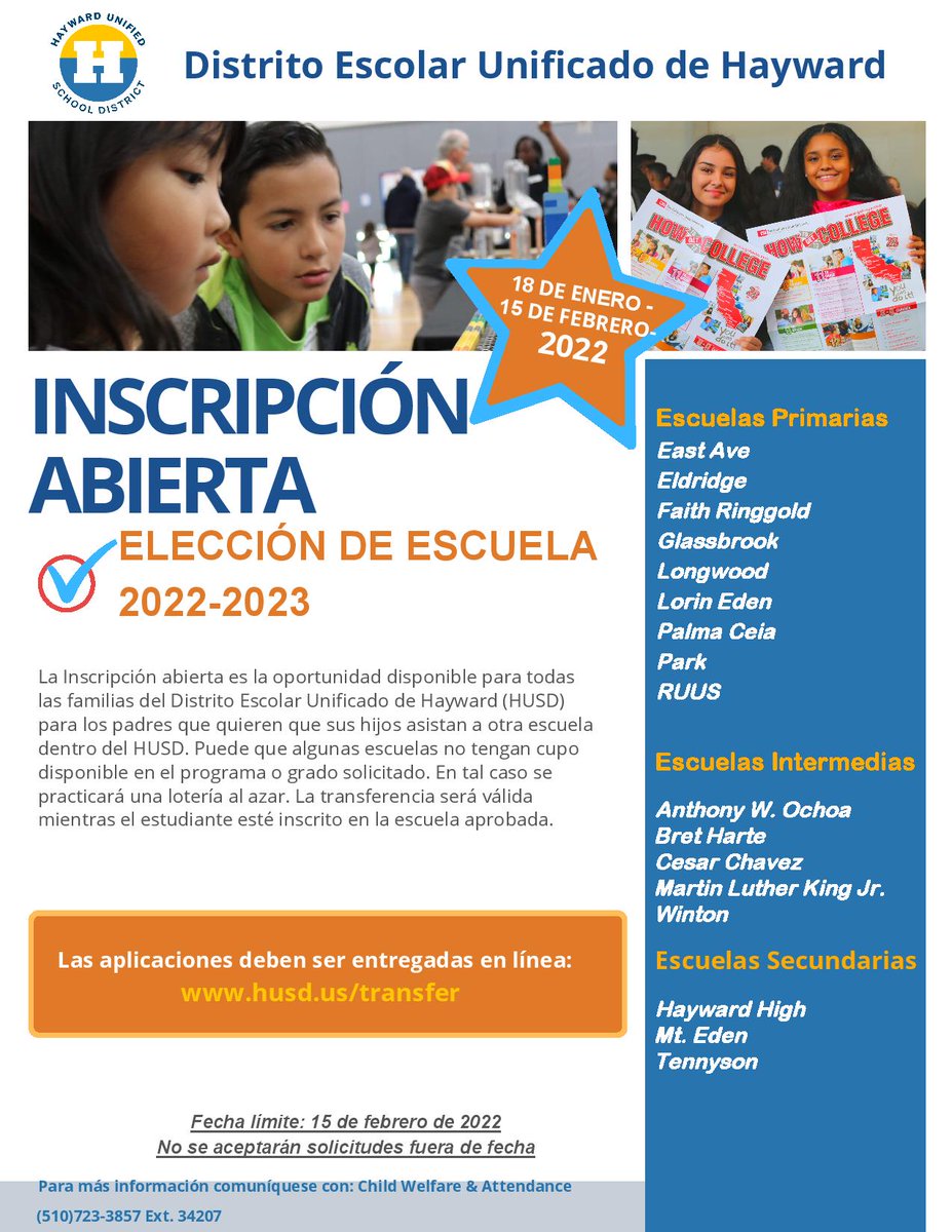 ochoamiddle's tweet photo. HUSD Enrollment Flyers for the 2022-23 School Year. Go to https://t.co/goMOcT5Qvp for more info.
@MadeinHayward https://t.co/pZ8DYGYRrm