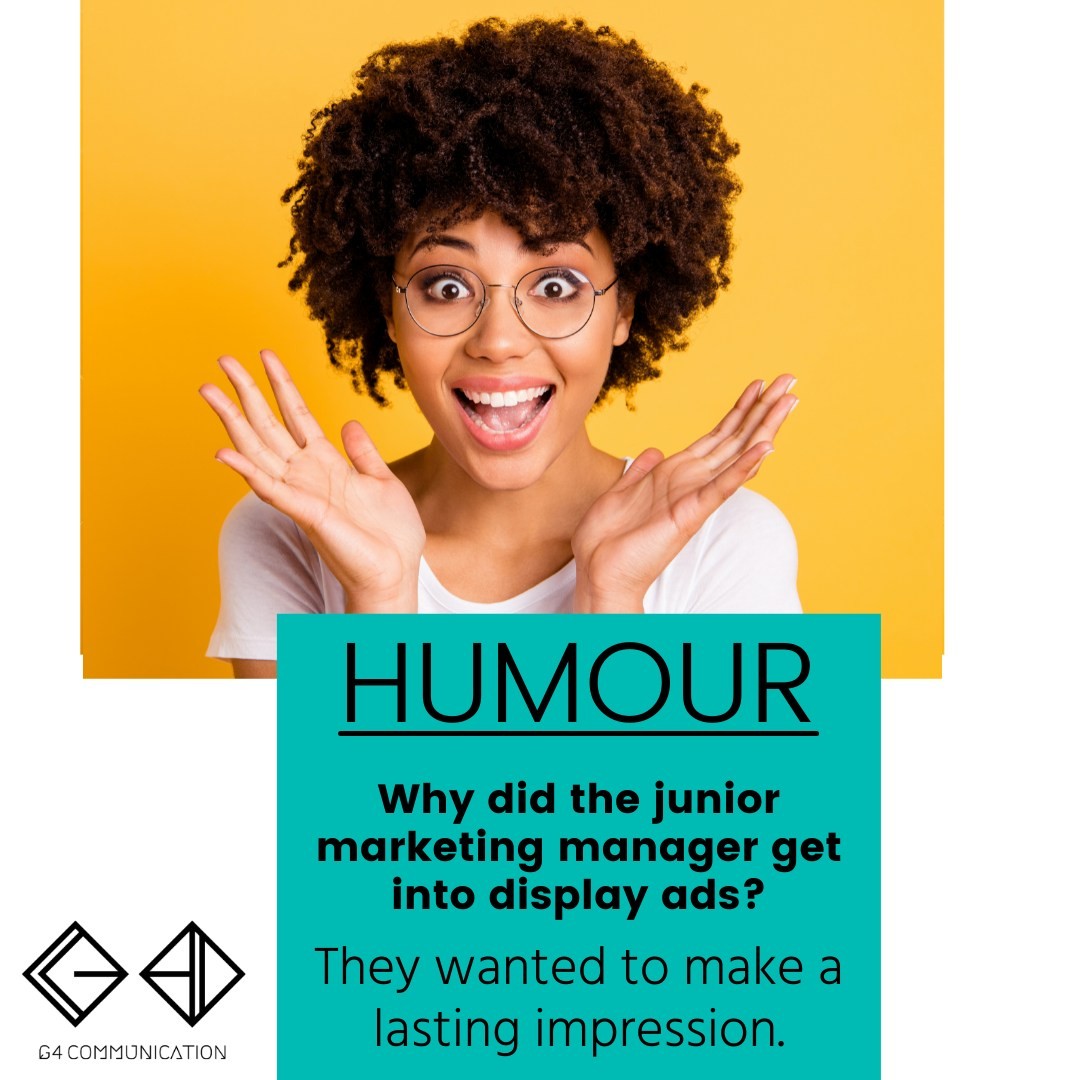 G4Communication's tweet image. Why did the junior marketing manager get into display ads?
They wanted to make a lasting impression.
.
.
.
.
#digitalmarketing #marketing #socialmediamarketing #socialmedia #business #branding #seo #marketingdigital #onlinemarketing #entrepreneur #instagram #advertising #digital