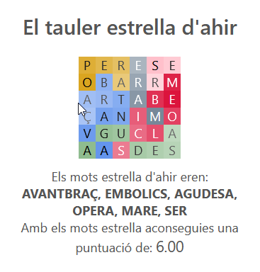 El tauler estrella d'ahir divendres tenia algun mot realment EMBOLICat. El vas poder resoldre?

Cada dia 3 nous plats de sopa a l'#escudelletres!

escudelletres.cat