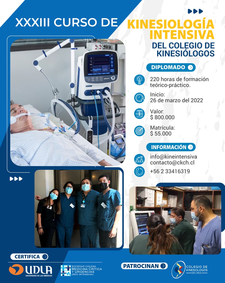 Nueva fecha de inicio para el XXXIII Curso de Kinesiología Intensiva: 26 de marzo 2022.
Escríbenos a info@kineintensiva.cl para mayores detalles sobre el proceso de inscripción.