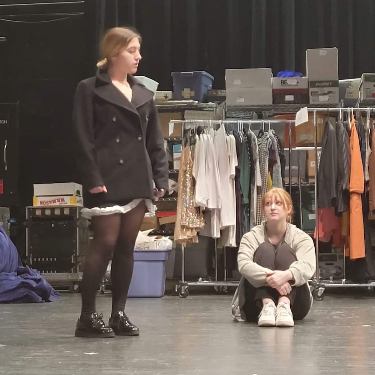Here's some great shots of our cast working hard this week at rehearsals! Tomorrow's set construction will start at 11am in the KD Auditorium. There is a lot to be done so any help would be greatly appreciated! Cast members, be sure to look at the detailed schedule!