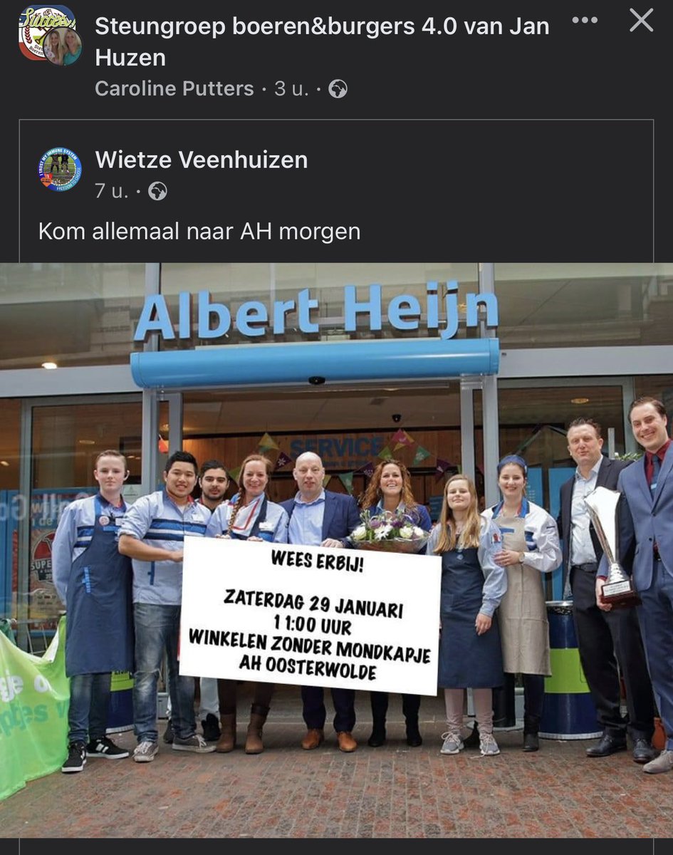 Door deze PHOTOSHOP gaat de <a href="/albertheijn/">Albert Heijn</a> het morgen druk krijgen met wappies.
Wat een ondoordachte actie die een hoop medewerkers in gevaar brengen. En natuurlijk doet die pagina van Jan Huzen trots mee met het opruien van deze onzin.