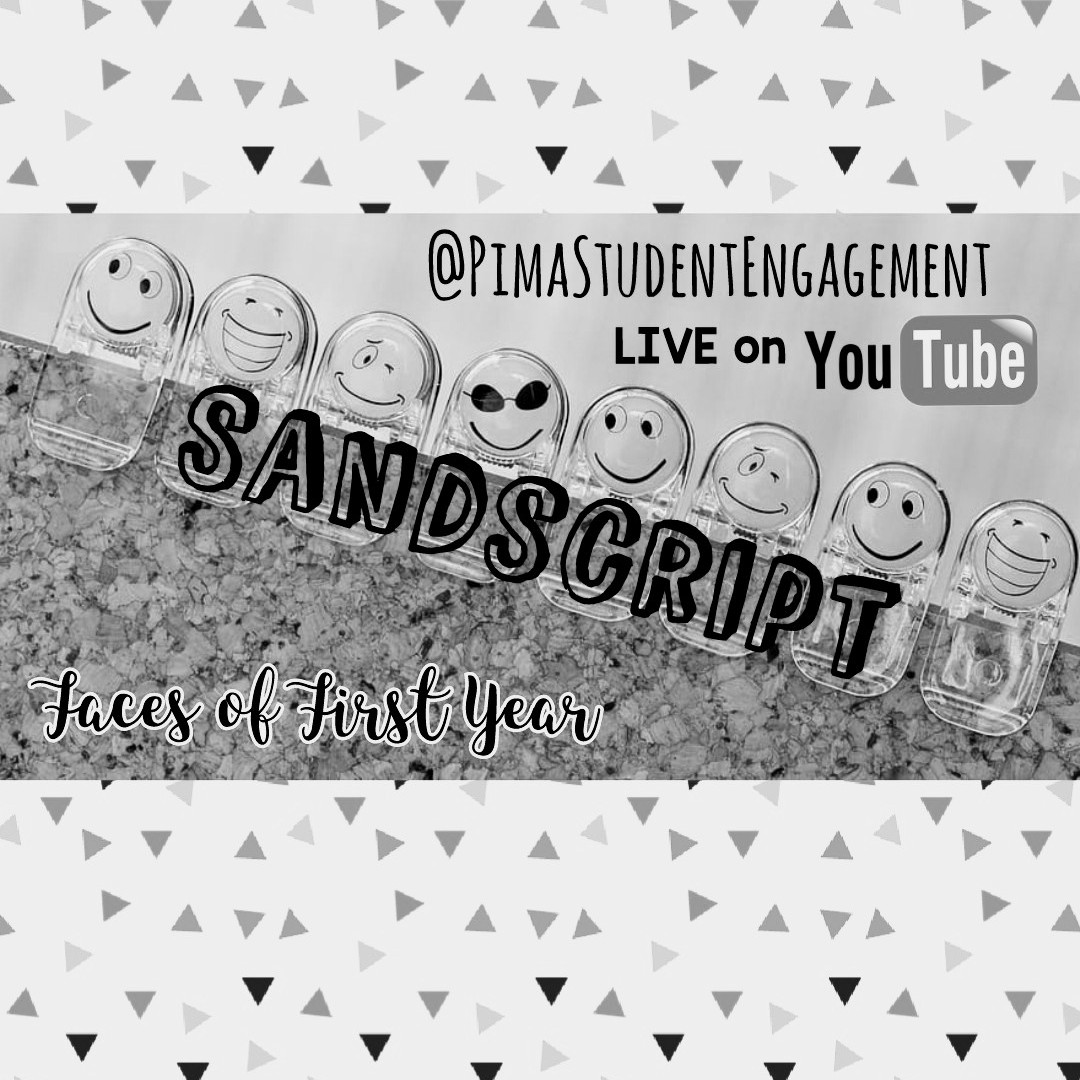 PimaFYE's tweet photo. Next Friday (2/4) at 1:30PM, our #FacesOfFirstYear event will be introducing Pima’s #SandScriptMagazine. Join us LIVE on our Youtube @PimaStudentEngagement Can’t make it? Recorded video will be available on replay later on. #KeepStriving 
[Image of smiling emojis with event info] https://t.co/hvLazOkfv9