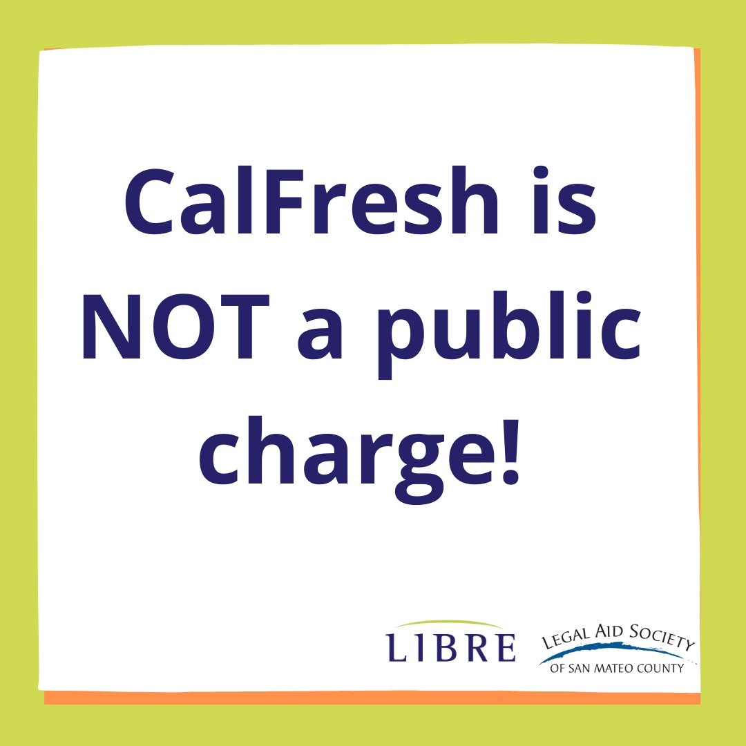 TheLIBREProject's tweet image. Did you know that Calfresh is not a public charge? Do not stop your CalFresh benefits out of fear that it may affect your immigration status. Visit our our website, theLIBREPROJECT.org/public-charge to find out more.