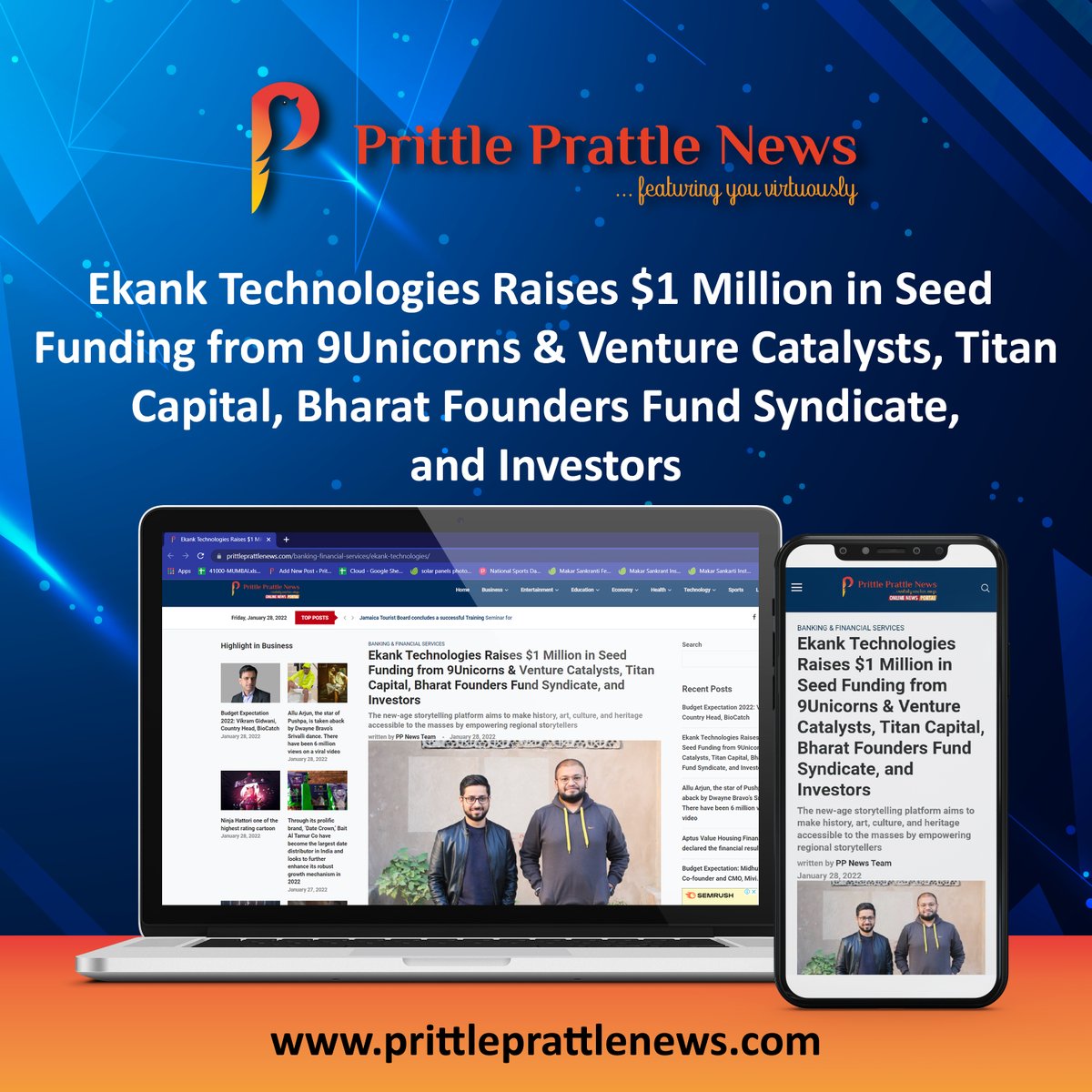 prittle_prattle's tweet photo. Ekank Technologies Raises $1 Million in Seed Funding from 9Unicorns & Venture Catalysts, Titan Capital, Bharat Founders Fund Syndicate, and Investors
#Ekank #Technologies #Syndicate #Investors #Seed
https://t.co/kOhDfp4fpN https://t.co/D1BdlTeKgO