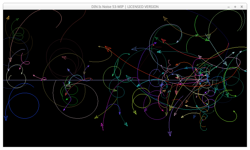 al_dinja's tweet photo. 1 drone (tracked by modulating gravity :) launches another drone which launches another...upto 3 generations. launched drone auto rotates (random RPM) clock / anticlock. pitch ranges are modulating // #drone #microtonal #generative #genuary202 #bubblechamber #DIN53 #WIP #synth https://t.co/hgkvnjTvnF