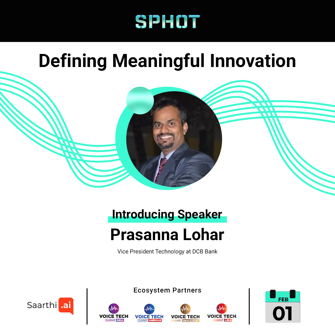 saarthi_ai's tweet photo. https://t.co/h8UDrVMbwu is pleased to introduce Mr. Prasanna Lohar, Vice President Technology at DCB bank, as a speaker for 'Sphot' - India's most prolific Voice AI event! Hear Mr. Lohar speak at Sphot! Register now at https://t.co/q6AxevxklC #Saarthiturns5 #Saarthi #Sphot #AI https://t.co/JbaJcQUbnC