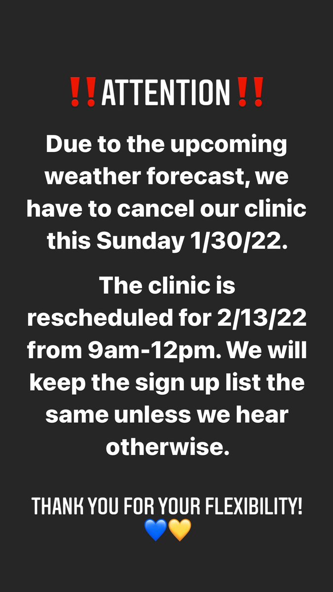 Andover Cheerleading (@ahs_cheering) on Twitter photo Important information regarding our clinic this Sunday. It has been canceled due to the upcoming weather forecast.
<a href="/AndoverWarriors/">Andover Athletics</a> Important information regarding our clinic this Sunday. It has been canceled due to the upcoming weather forecast.
<a href="/AndoverWarriors/">Andover Athletics</a>