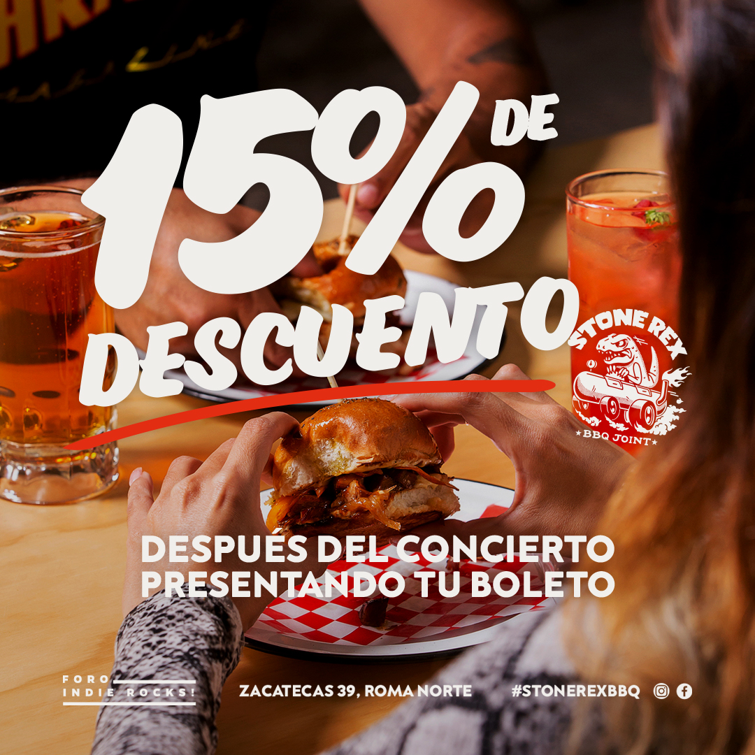 ForoIndierocks's tweet photo. Recuerda que después de cada concierto puedes quedarte a disfrutar el delicioso menú de #StoneRexBBQ. 😋 https://t.co/gLaNm5GhHl https://t.co/xoyBzY6B7Z
