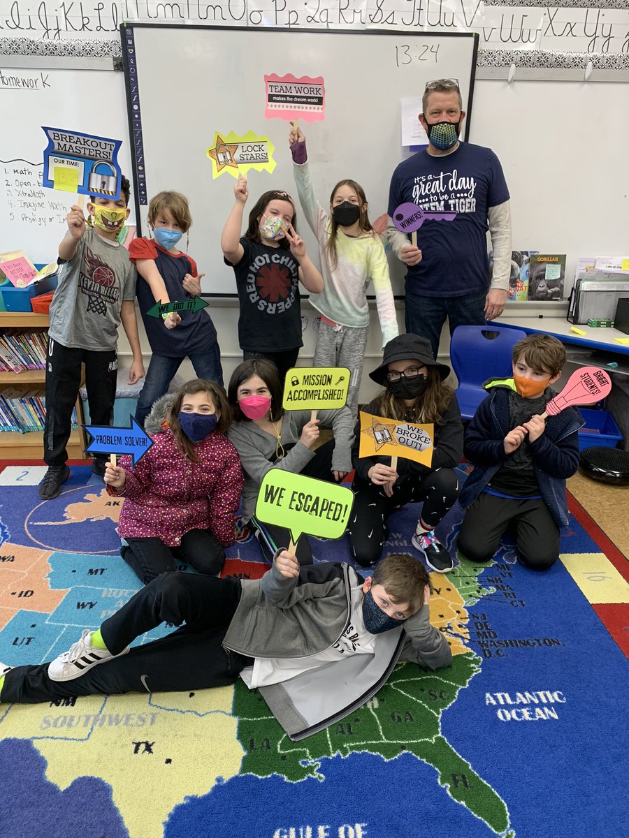 Nixon3rdGrade's tweet photo. Thank you, Mr. Kulak, for creating such an incredible escape room. Our class had so much fun “escaping the room” together! #classreward #tatemtweets  #collsedu https://t.co/9IxpoGD9lM