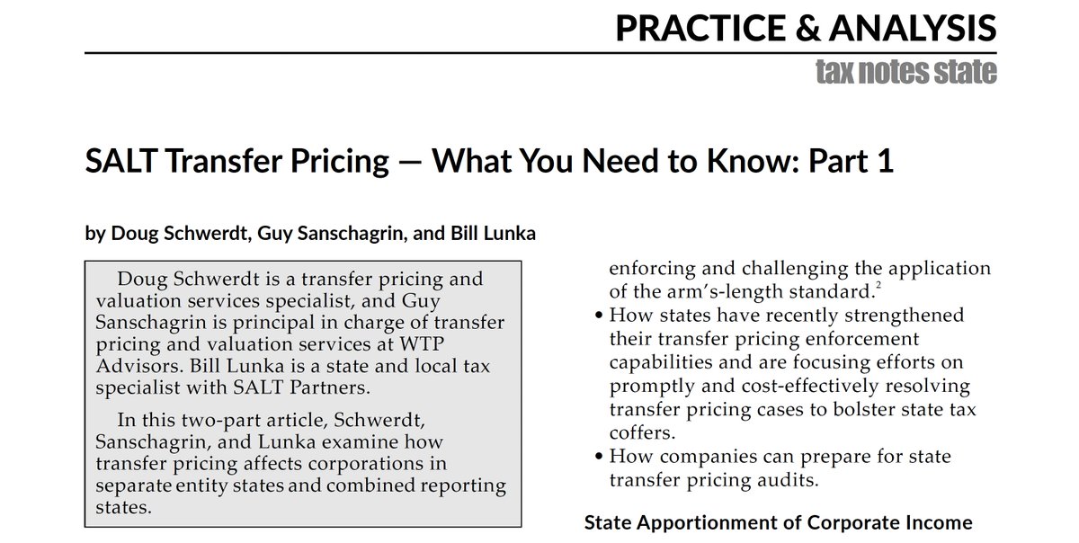 Doug_S_TP123's tweet photo. "Six Salaciously SALTy Transfer Pricing Facts You’ll Want to Read More About"
SALTy TP Facts 1 - 6 &
Link to @TaxNotes "SALT Transfer Pricing — What You Need to Know: Part 1"
Located ⬇︎
https://t.co/qXmt6s7ehA
#TransferPricing #SALT #Audit #MTC #WTPadvisors #TGSglobal https://t.co/qqWjTqkhpJ