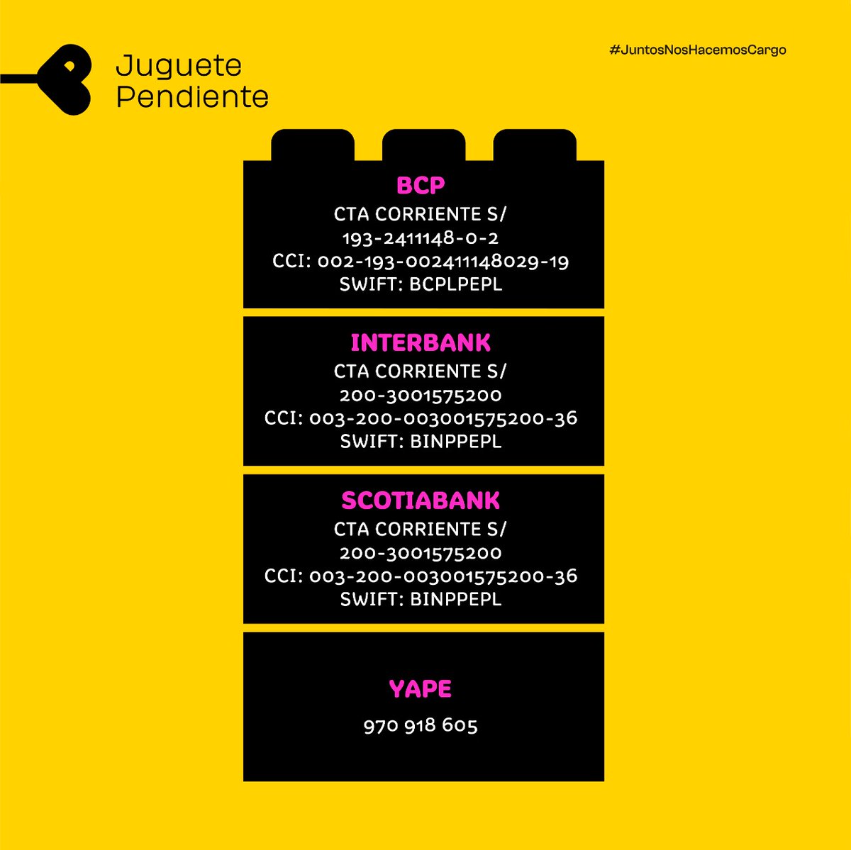 PeruPendiente's tweet photo. 1. Sigue a @juguetependiente en Instagram.
2. Etiqueta en el post de IG con quién irías al concierto (debe seguirnos).
3. Comparte el post en tus historias y etiquétanos. (Si tu cuenta es privada, envíanos la captura por DM).
4. Envía el comprobante de tu donación por DM
(2/3) https://t.co/PTydTC5I19