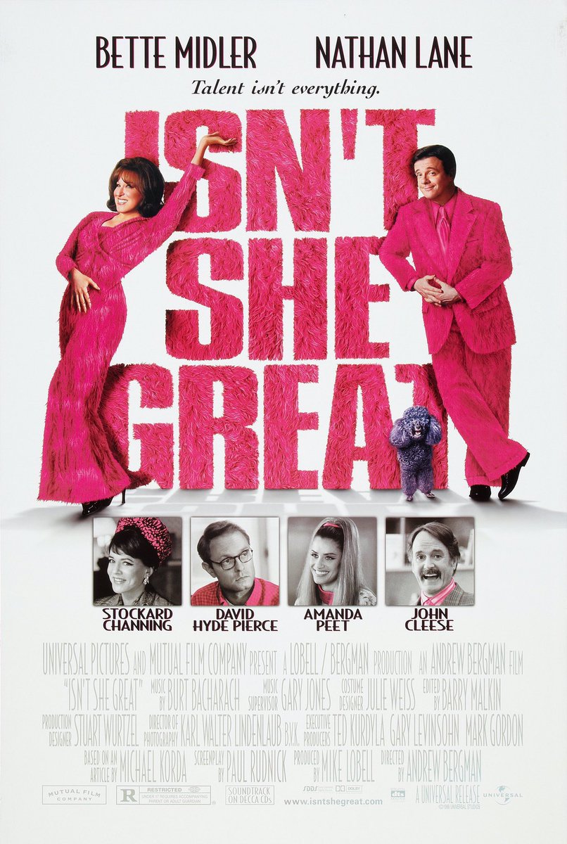 FilmNewsNos's tweet photo. 🎬MOVIE HISTORY: 22 years ago today, January 28, 2000, the movie ‘Isn’t She Great’ opened in theaters!

#BetteMidler #NathanLane #StockardChanning #DavidHydePierce #JohnCleese #AmandaPeet #JohnLarroquette #ChristopherMcDonald #DinaSpybey #LarryBlock https://t.co/SiZnrC6Xv1