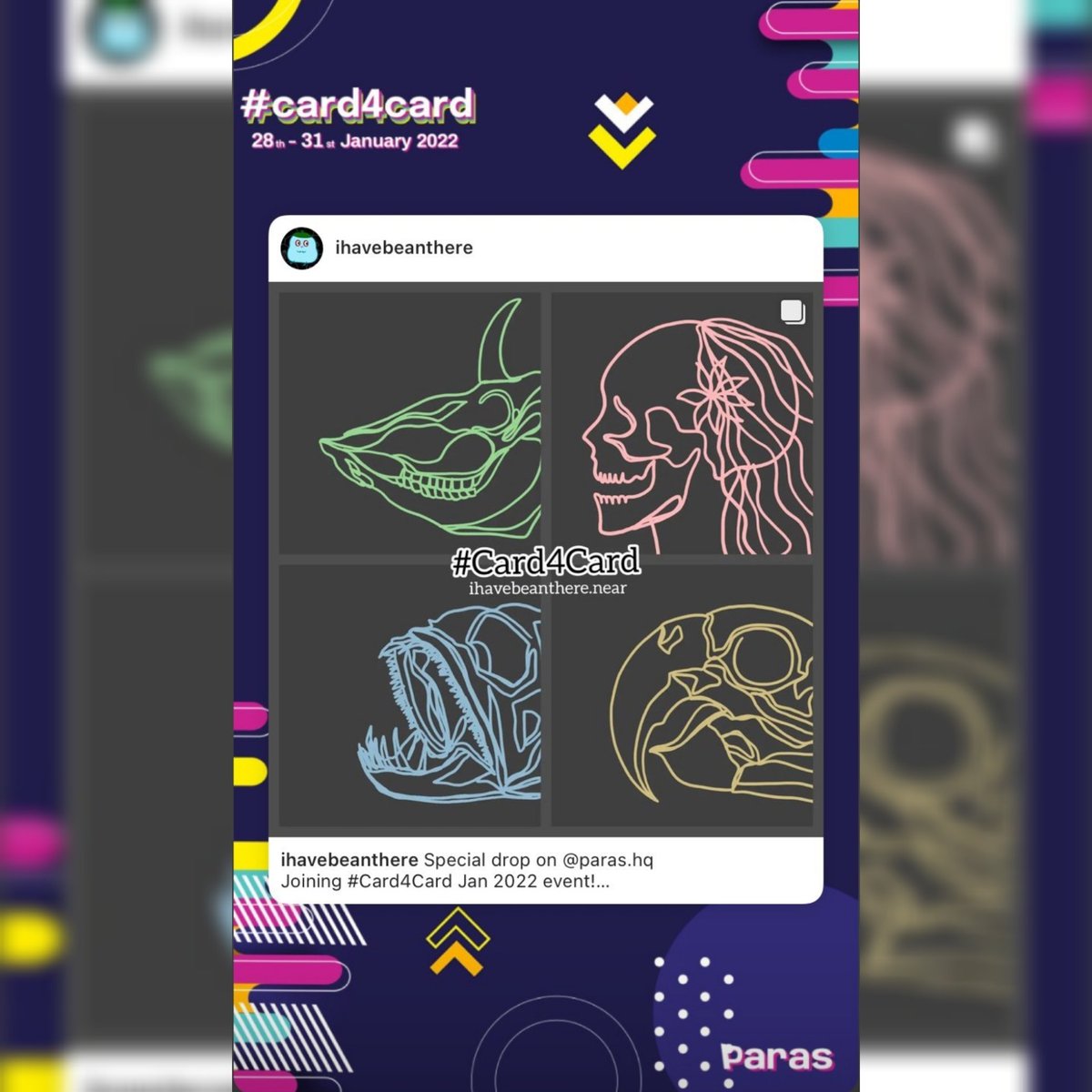 IhaveBEANthere's tweet photo. Thank you @paras_HQ for my #Card4Card poster in your IG story
Thank you for always supporting little artists. I'm very happy being here. ❤️
#Parasnft #Paras #NEARnft #NEARverse #NEARProtocol #nearcollector #NEARartist #NFTartwork #NFTcollections #NFTs #Onelinefaces https://t.co/f3fnqZINFw