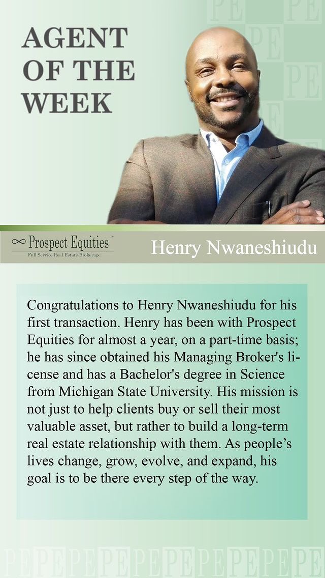 PrEq's tweet photo. Congrats to PE Agent of the Week Henry Nwaneshiudu on closing his first deal this week @PrEq #Chicago #PE #ProspectEquities #RealEstate #dedication #drive #agent #Producer https://t.co/aIwX71hpEk