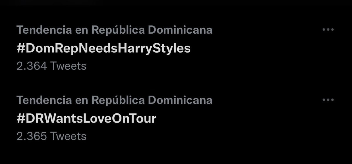 HStylesRD's tweet photo. 📱| #DomRepNeedsHarryStyles #DRWantsLoveOnTour  sigue entre las tendencias en República Dominicana y tienen un acomunado de  2,364 y 2,364 tweets! https://t.co/jfZ1Ttwm50