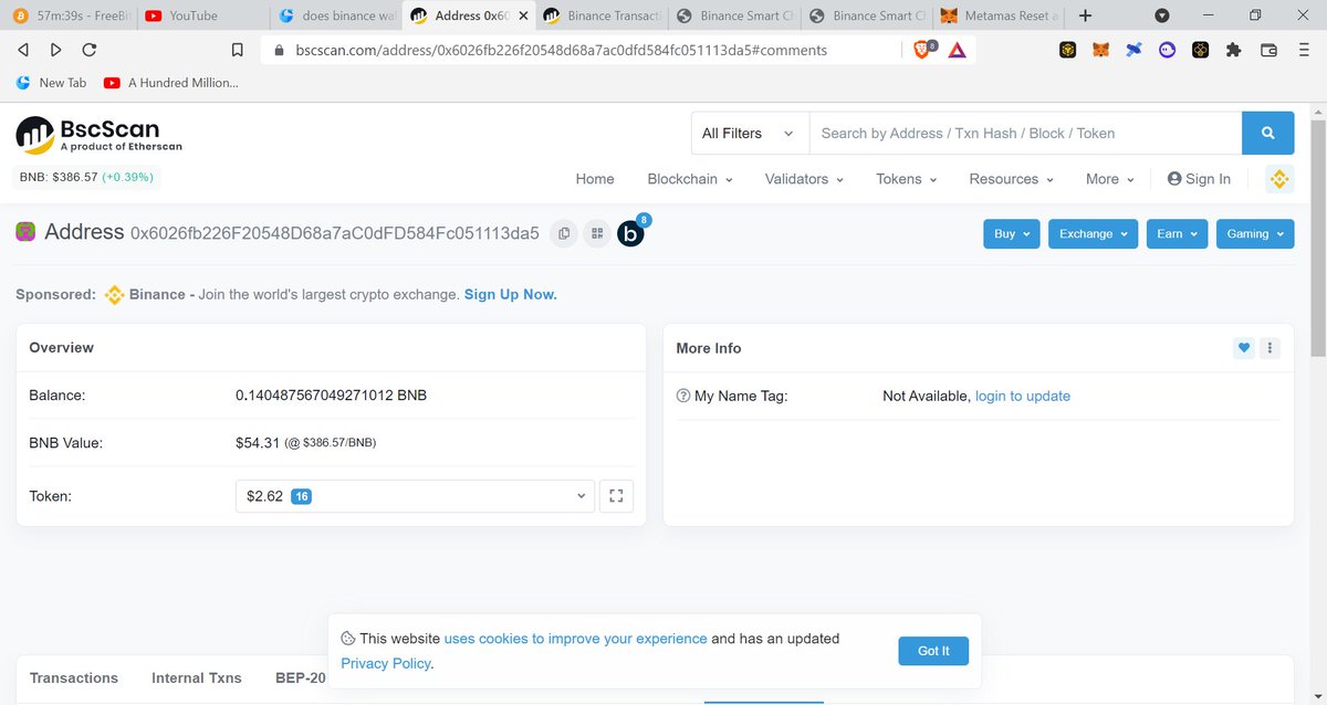 SCAM! ALERT !!!! 
BEWARE OF THIS ADDRESS !!!!
Sends and Recieves small tranaction amounts and grows their BNB balance !! 
DO NOT ENTER YOUR ADDRESS ON ANY TELEGRAM AIRDROPS