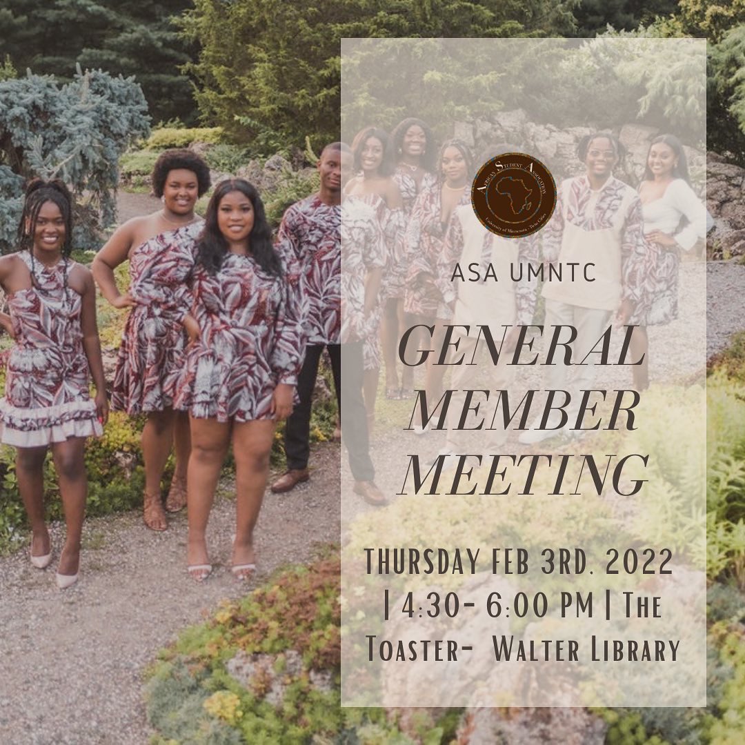 ASAUMN's tweet photo. Hey Everyone!! We will be having our very first general member meeting this upcoming Thursday, February 3rd from 4:30-6:00PM at The Toaster in Walter Library. We will do board introductions, discussing about future events ASA will be hosting, and other topics. See you there!! 🤎 https://t.co/JiZnZLXkof