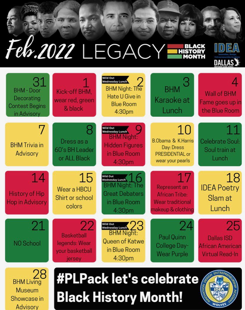 Keep up with the #PLPack as we celebrate #BlackHistoryMonth all month long this February! 

@DISDREO @PersonalizeDISD @dallasschools #ChooseDISD #ChooseIDEA #ApplyToday