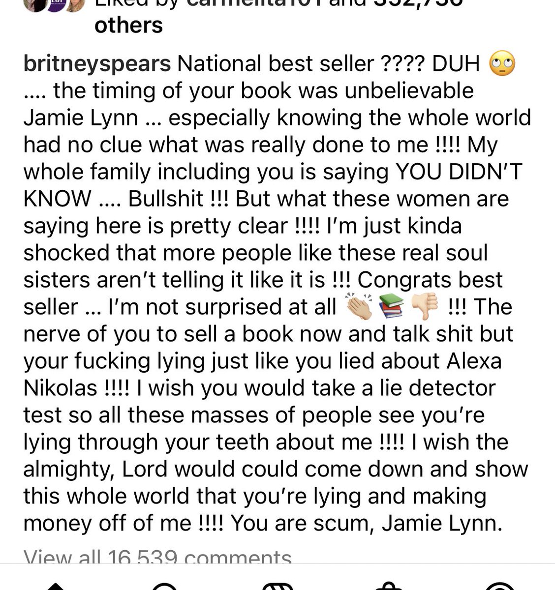 LizStageLeft's tweet photo. Ok I’ll admit, Britney’s clapback sounds like an episode of Jerry Springer and I am here for it. #BritneySpears #FreeBritney #siblingrivalry https://t.co/vY0lYAicl3