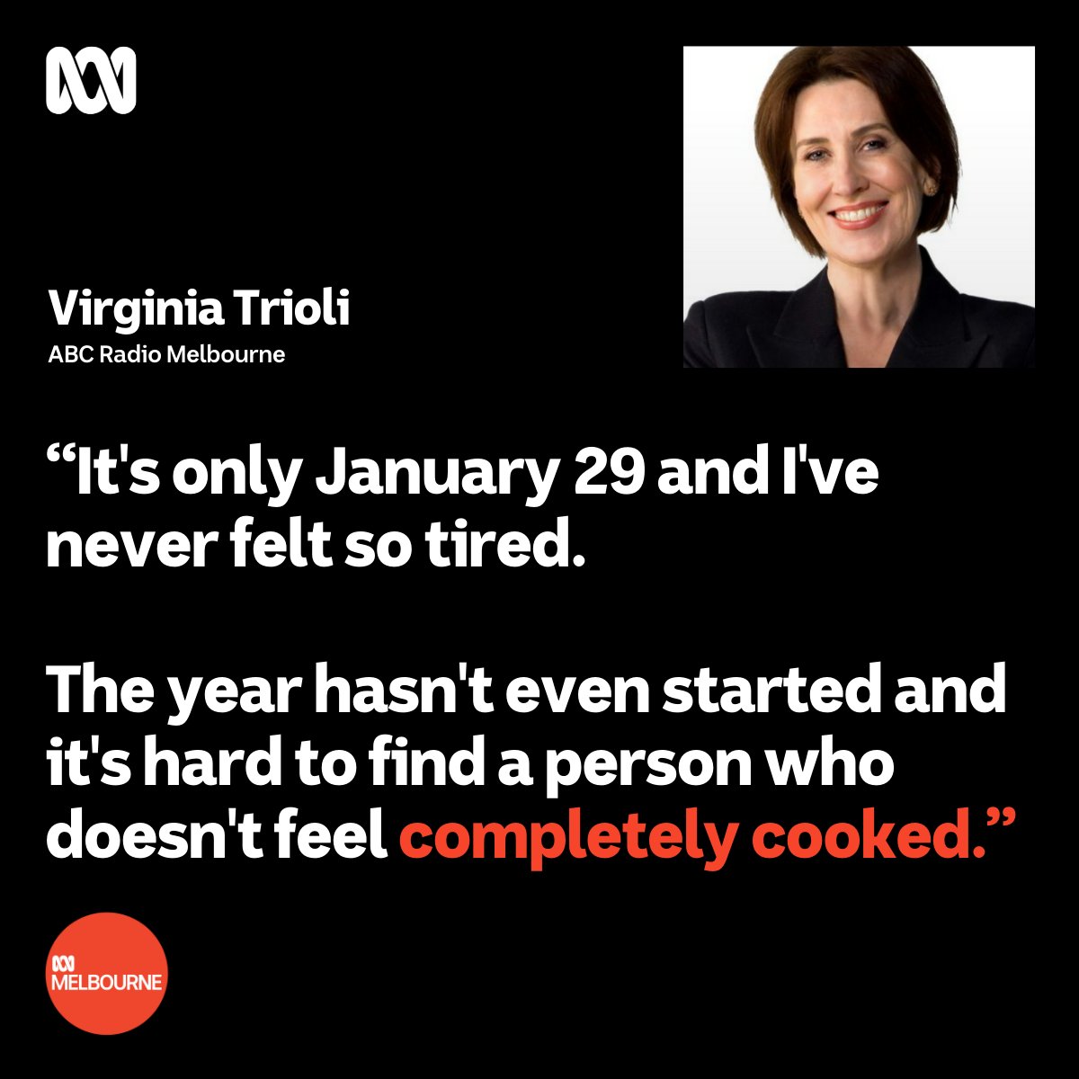 abcmelbourne's tweet photo. Only January but feeling utterly spent? Virginia Trioli says you’re not alone.

https://t.co/VcMF7Pdglj https://t.co/9a8UgBzxKG