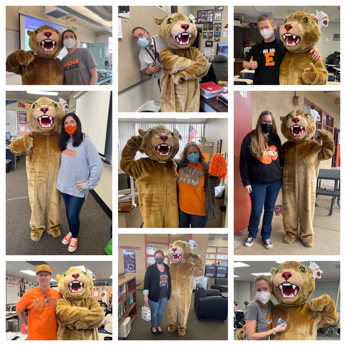 Here are just a few of our spirited EHS teachers and staff dressed in Cougar gear for Orange &amp; Black Fridays!