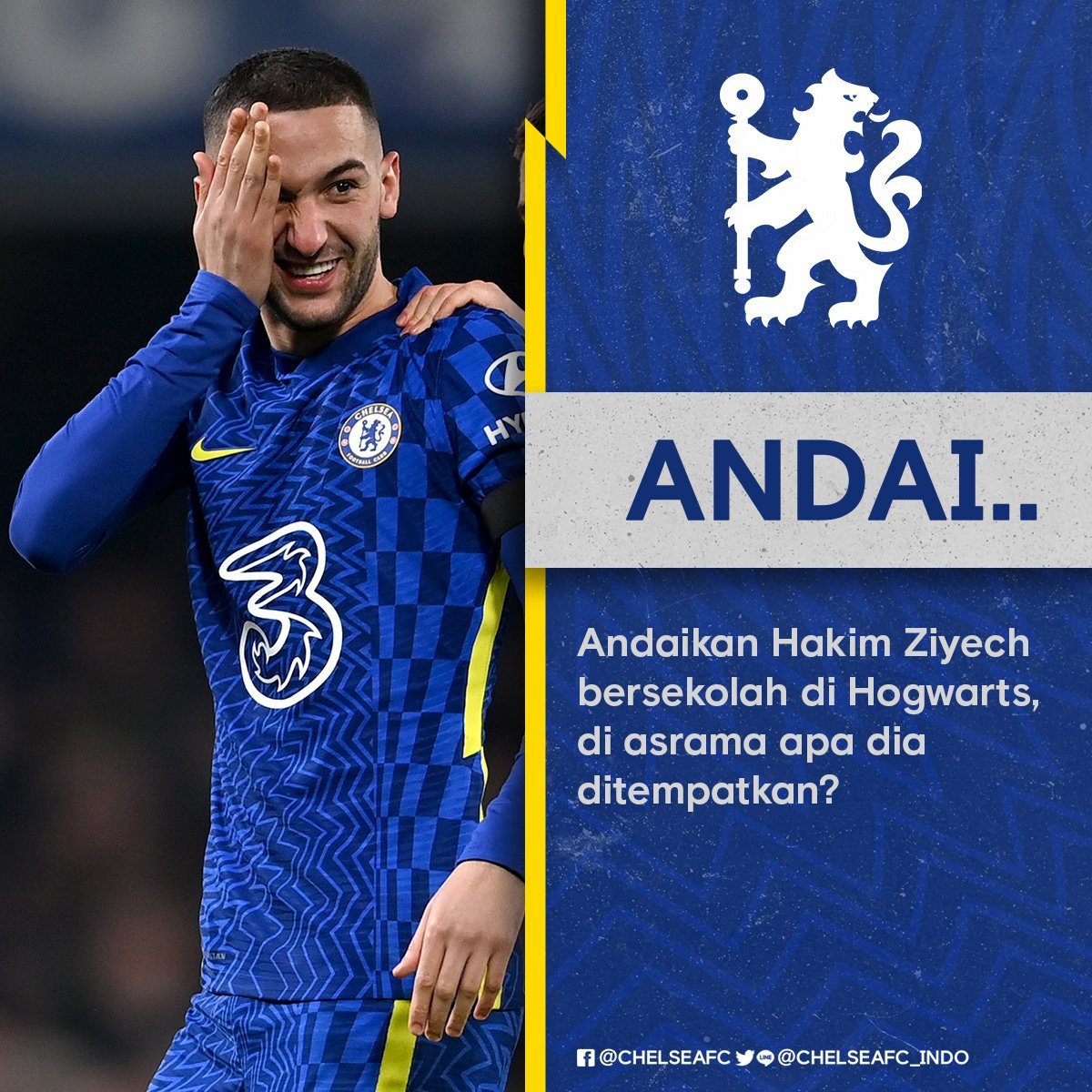 chelseafc_indo's tweet photo. Dikenal dengan magisnya, #Andaikan Hakim berjumpa Harry di Hogwarts... πͺ π€
#CFCIndo https://t.co/FVG4BbgYXE