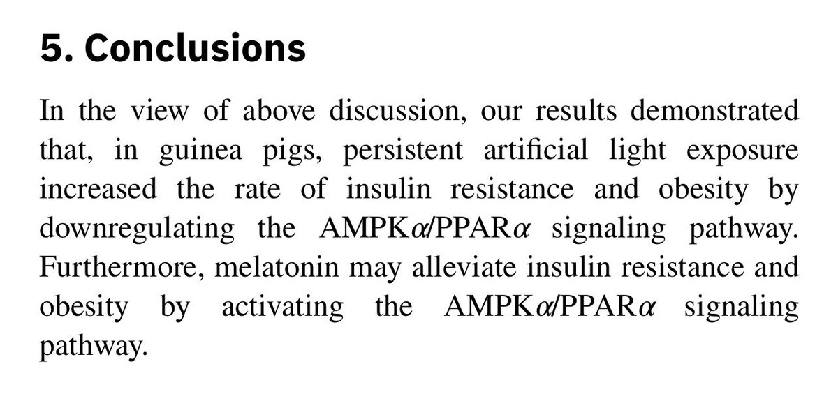 Melatonin Alleviates Glucose and Lipid Metabolism Disorders in Guinea Pigs Caused by Different Artificial Light Rhythms  https://www.hindawi.com/journals/jdr/2020/4927403/In guinea pigs, but melatonin in humans is created by sunlight, sustained by total darkness or fire, and destroyed by ALAN.