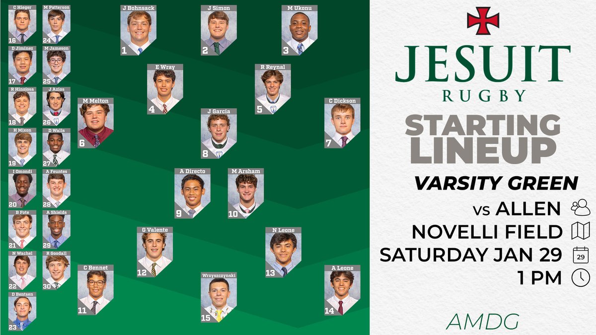 RugbyJesuit's tweet photo. Varsity takes on the Allen Eagles at 1pm on Novelli Field.
To kick us off, Junior Varsity Green and White host our first 10s tournament at 10am on both Novelli and Restrepo fields.
#SaturdayisaRugbyDay #wearesj #ruckover #amdg #SJRFC https://t.co/OPFiAhfLK6