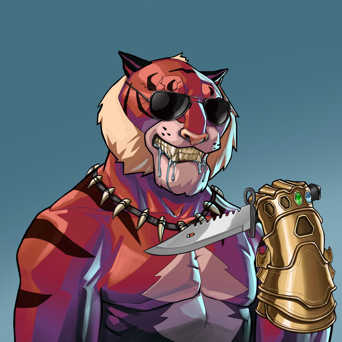 ___jmz's tweet photo. Loving the art on @AttackTigersNFT - ripped an infinity gauntlet 👀🔥 #sol https://t.co/0puAsEAQUv