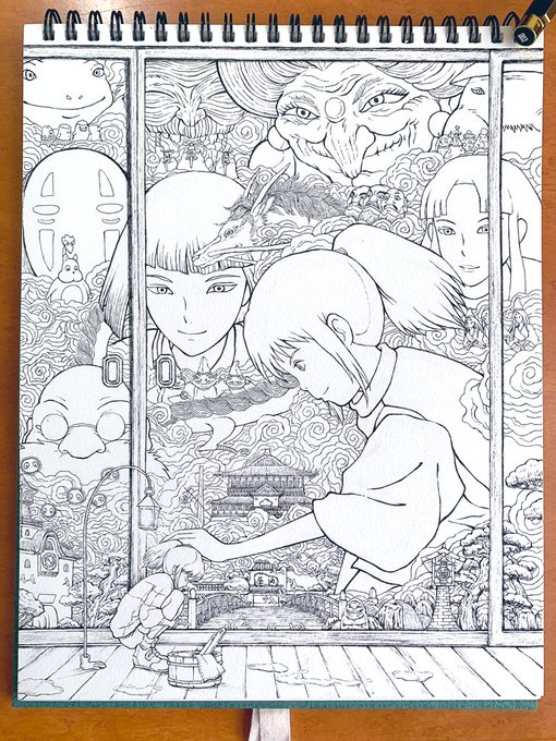 千と千尋の中国版ポスターが最高過ぎたので模写しました🖋 #千と千尋の