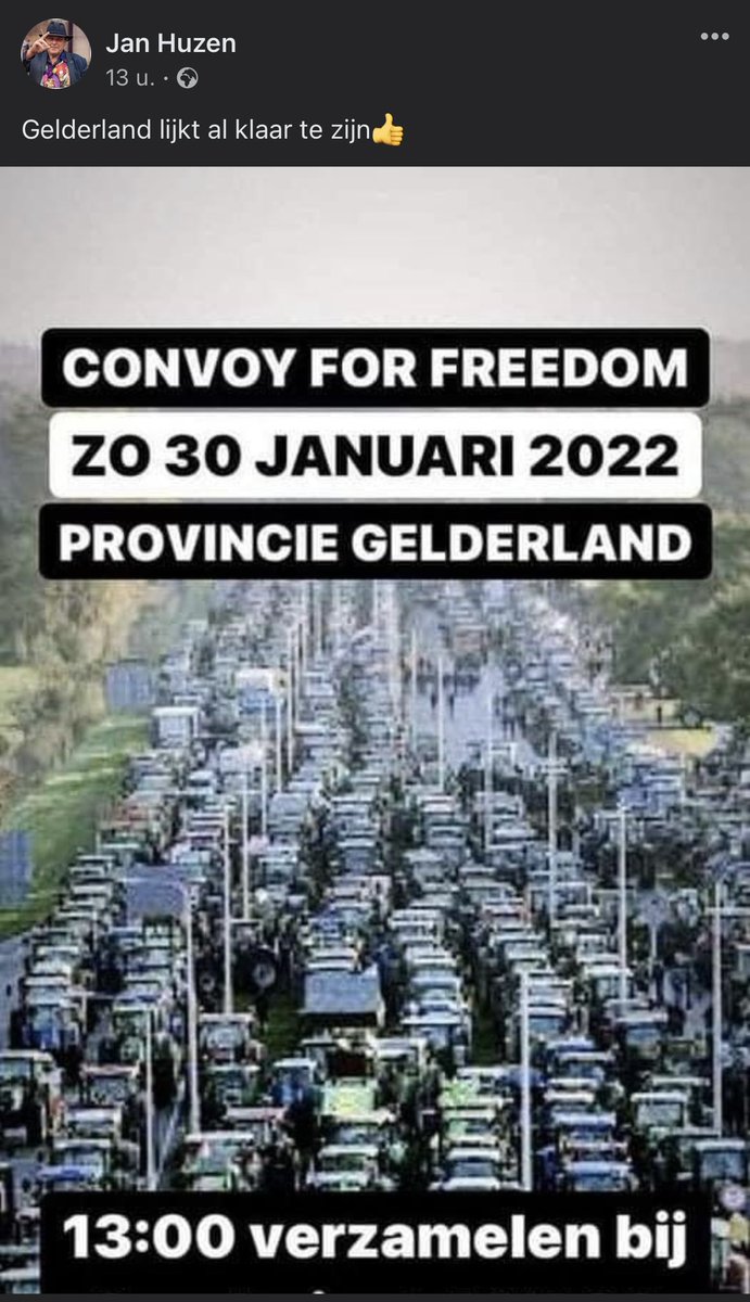 Morgen het convoy der convoyen in Nederland 
Bestemming onbekend maar de wappies zijn na het convoy in 🇨🇦 helemaal opgehyped. Ik ben benieuwd hoe de politie deze actie oppakt ! 
Zouden ze het ook livestreamen ?