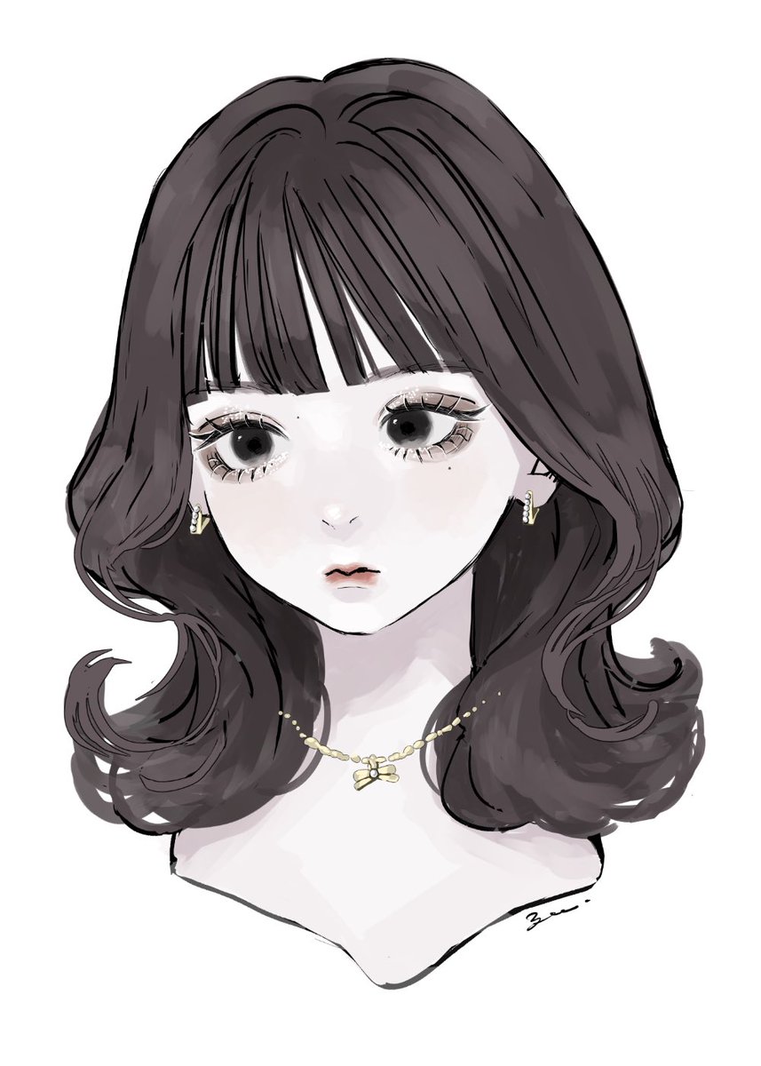 1girl solo jewelry earrings white background simple background bangs  illustration images
