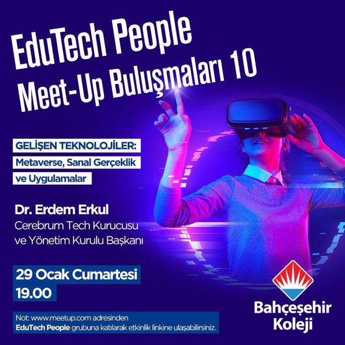 BKDiyarbakir's tweet photo. Bahçeşehir Kolejinin katkılarıyla EduTech People Meet-Up buluşmalarının 10’ncusu Cerebrum Tech Kurucusu ve Yönetim Kurulu Başkanı Dr. Erdem Erkul’un katılımıyla gerçekleşecek.
📆 29 Ocak Cumartesi
⏰19.00
👉 Meeting ID: 932 4205 9305
👉 Passcode: 883762
#EduTechPeople https://t.co/nwY6KWNiL8