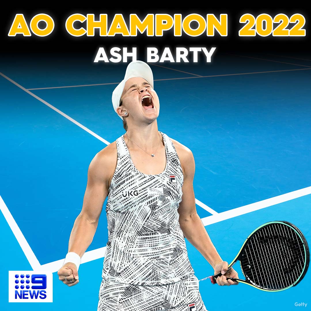 #BREAKING: Ash Barty has become the first Australian woman in 44 years to win the Australian Open singles championship.

Barty, a 25-year-old First Nations Australian, won following a thrilling comeback, defeating American Danielle Collins in straight sets. #9News