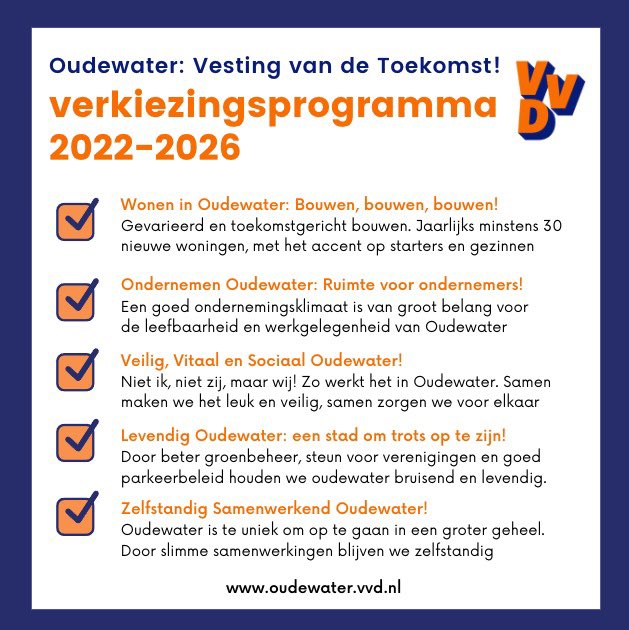 OudewaterVvd's tweet photo. Ons verkiezingsprogramma is af✨! De vijf hoofdthema's hebben we hieronder voor je samengevat 🤗

Benieuwd naar al onze plannen🤩? Het hele programma is te lezen op onze gloednieuwe website 👉🏻 https://t.co/lQjLLUTVeE 👈🏻
#oudewater @vvd #gemeenteraadsverkiezingen https://t.co/xib5VkJLs2