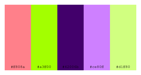 ColPaletteBot's tweet photo. Beep beep, here's a pretty color palette for you!
color-scheme.js parameters used:
- hue: 147
- variation: default
- colors: #ff808a, #a3ff00, #42006b, #ce80ff, #d1ff80
Have a lovely day!
#twitterbot #colorpalette #colors #palette #prettycolors https://t.co/rwB34YFV3R
