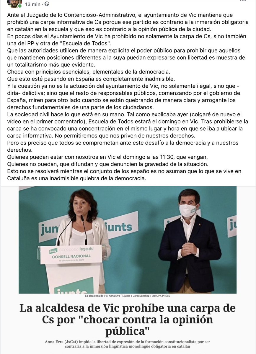 Rafaelarenasgar's tweet photo. Poderes públicos que reconocen abiertamente que prohiben carpas informativas de aquellos que no comparten los planteamientos de quienes gobiernan.
Lo único que nos diferencia de una dictadura son los tribunales.
Lo único.
Pero nosotros seguiremos. ¿Contamos con tu apoyo? 👇👇👇 https://t.co/050t3Rbcoo