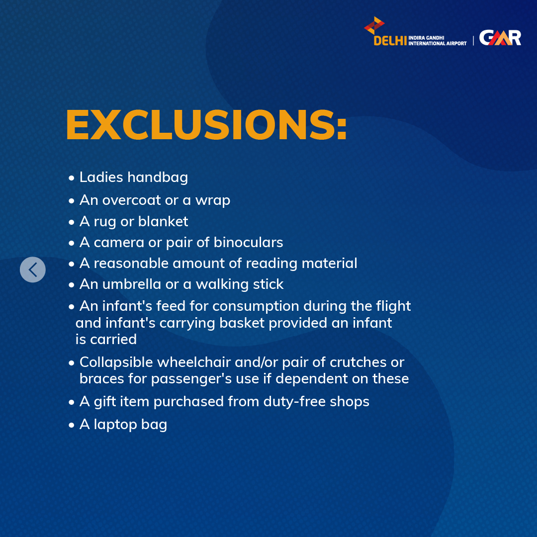 DelhiAirport's tweet photo. Kind attention, passengers!
According to updated guidelines, domestic air travellers can carry only one handbag as cabin luggage.
#DelhiAirport https://t.co/DRXkTcgRf9