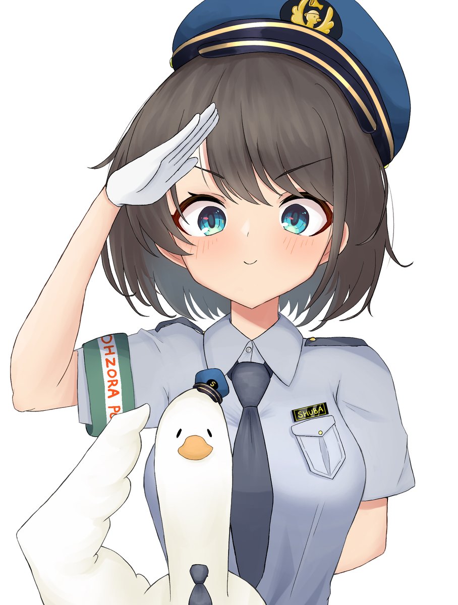 oozora subaru 1girl police police uniform policewoman swept bangs short hair necktie  illustration images