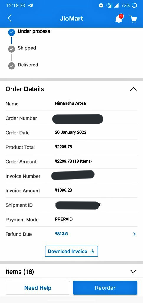 harora333's tweet photo. Bullshit app ever. Placed order on 26th and now started cancelling in parts. Deleting this fake app. @JioMart @JioMart_Support https://t.co/W0REsbO5AI