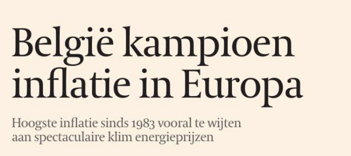 Wij zijn kampioen in de dingen waar je best niet de beste in bent. 
Loonkosten, energieprijzen, overheidsbeslag, inflatie. 
Er is trouwens een verband.