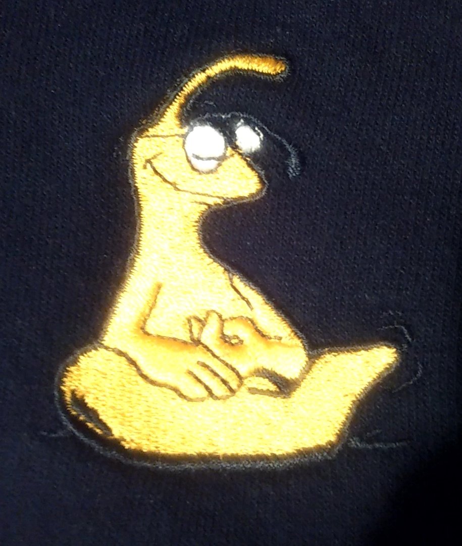 カリフォルニア大学サンタクルーズ校(UCSC)のマスコットキャラクターはバナナスラッグ。 つまり、ナメクジという世界でも貴重なキャラクターなんです。  トレーナーやTシャツなどはサンタクルーズ市内のドラッグストアでも買えます。 俺のアメリカデビューの街です。, image size:915x1080